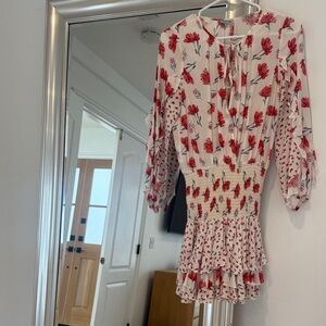 Planet Blue White Mini Dress with Red Floral Print